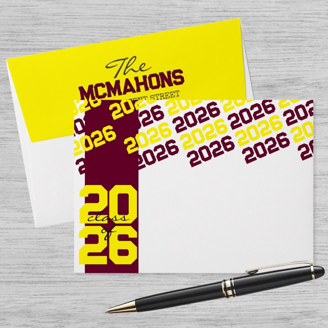 Burgundy & Yellow Class of + Address Graduation Envelope (Creator Uploaded)