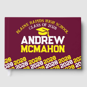 Burgundy & Yellow Graduation Personalised Guest Book