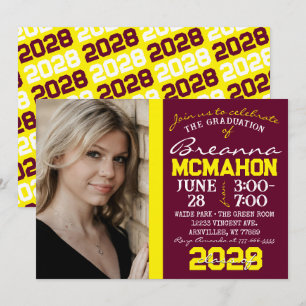 Burgundy & Yellow Graduation Photo Invitation