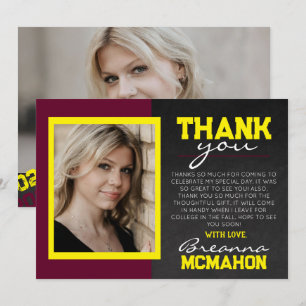 Burgundy & Yellow Graduation Photo Thank You Card