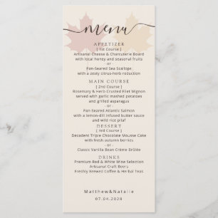 Burgundy Yellow Maple Leaf Wedding Boho Decor Menu