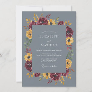 Burgundy Yellow Slate Floral Wedding Invitation