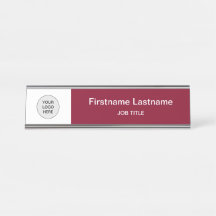 Burgundy Your Logo Modern Desk Name Plate