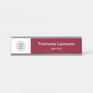 Burgundy Your Logo Modern Desk Name Plate