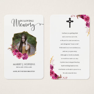 Burguny Blossom Photo Memorial Prayer Cards