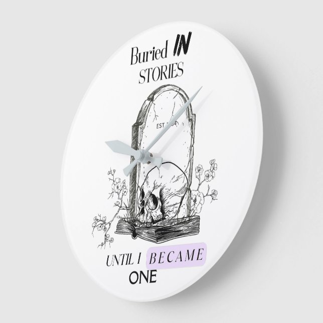 Buried In Stories Dark Academia Art Large Clock (Angle)