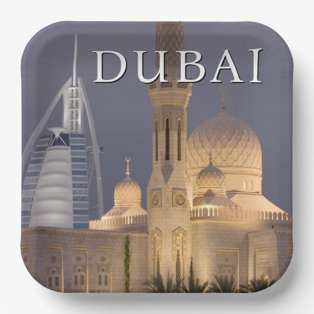 Burj al Arab | Mosque in Evening Dubai Paper Plate (Front)