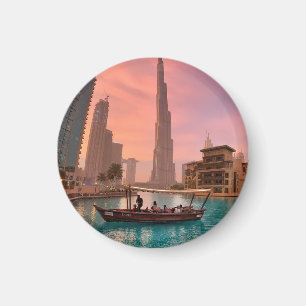 Burj Khalifa Boat Lake Cityscape Magnet