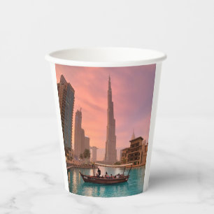 Burj Khalifa Boat Lake Cityscape Paper Cups