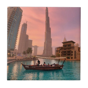 Burj Khalifa Boat Lake Cityscape    Tile