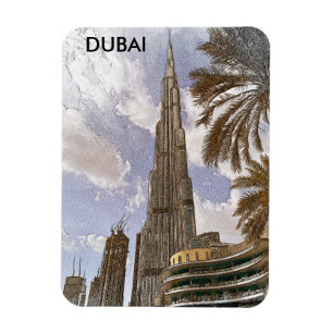 Burj Khalifa Dubai Vintage Travel Skyline Magnet