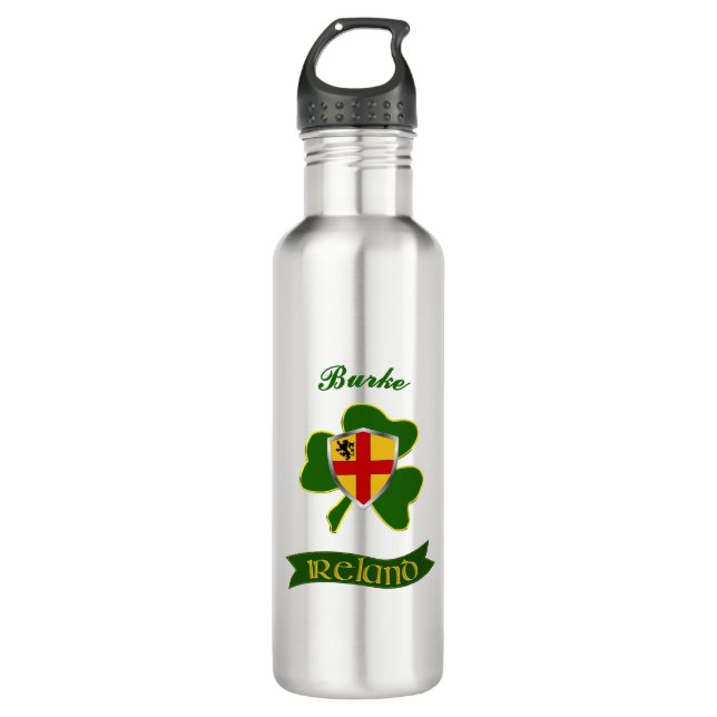 Burke Irish Shield & Shamrock Personalised  710 Ml Water Bottle (Front)