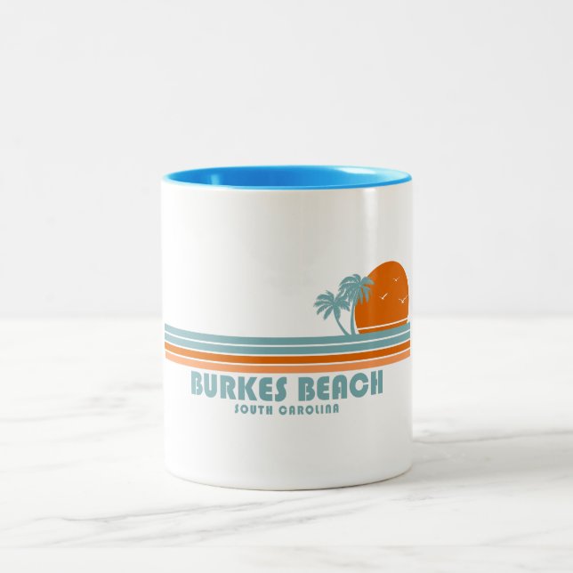 Burkes Beach South Carolina Sun Palm Trees Two-Tone Coffee Mug (Center)