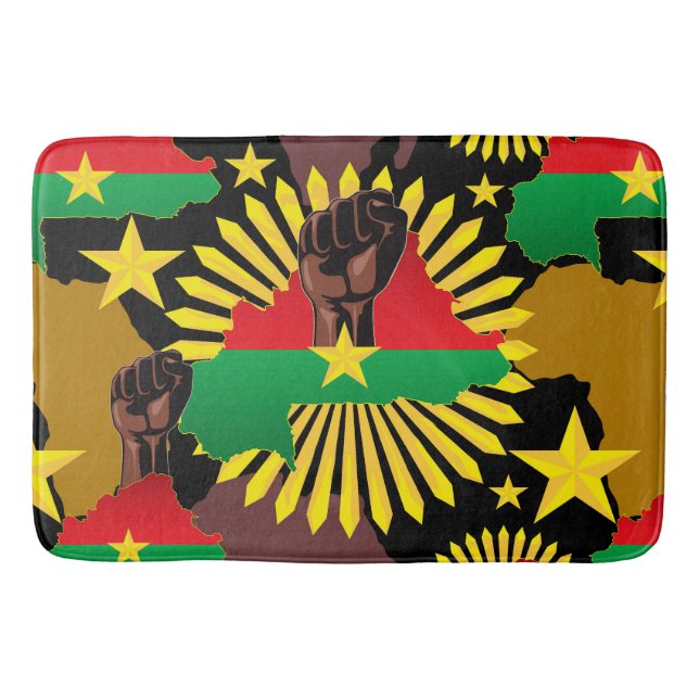 Burkina Faso Map, Flag and Revolution Fist Bath Mat (Front)