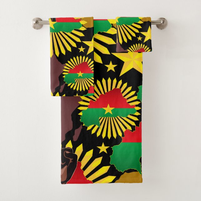 Burkina Faso Map, Flag and Revolution Fist Bath Towel Set (Insitu)