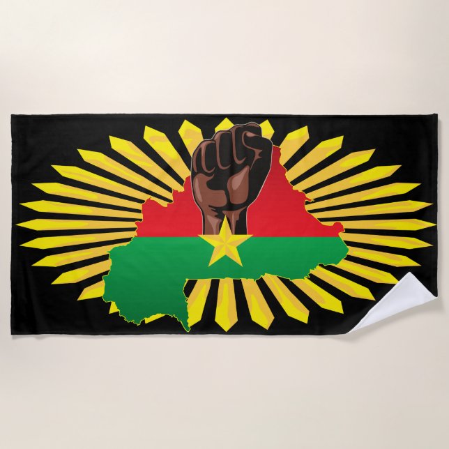 Burkina Faso Map, Flag and Revolution Fist Beach Towel (Front)