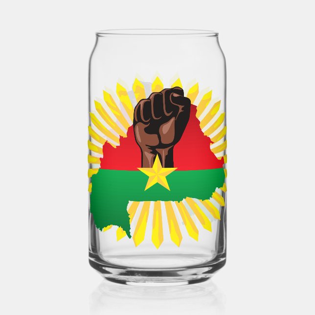 Burkina Faso Map, Flag and Revolution Fist Can Glass (Front)