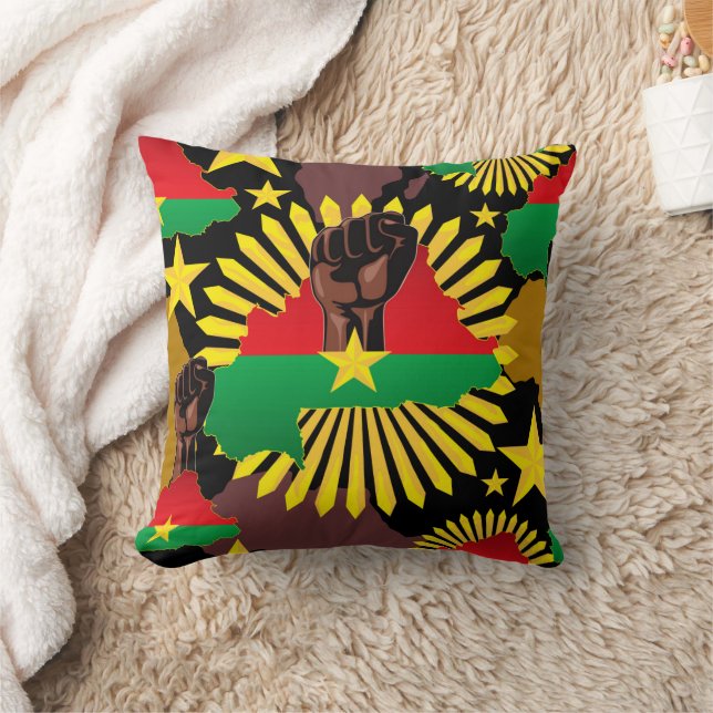 Burkina Faso Map, Flag and Revolution Fist Cushion (Blanket)