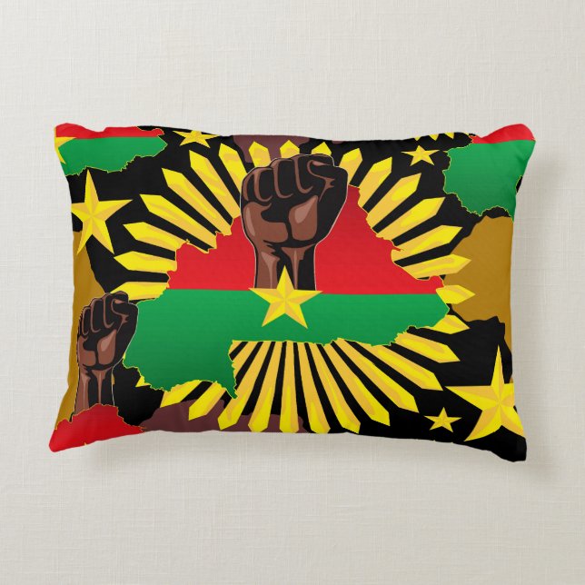 Burkina Faso Map, Flag and Revolution Fist Decorative Cushion (Back)