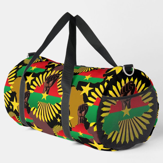 Burkina Faso Map, Flag and Revolution Fist Duffle Bag (Right Corner)