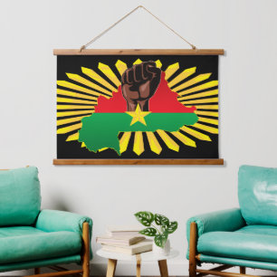 Burkina Faso Map, Flag and Revolution Fist Hanging Tapestry