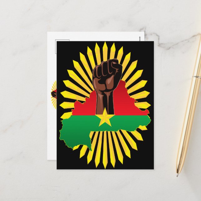 Burkina Faso Map, Flag and Revolution Fist Holiday Postcard (Front/Back In Situ)