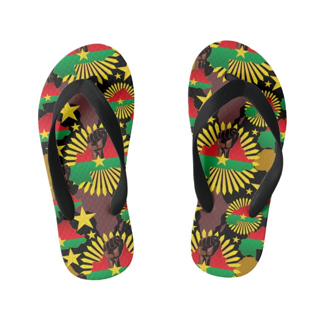 Burkina Faso Map, Flag and Revolution Fist Kid's Jandals (Footbed)