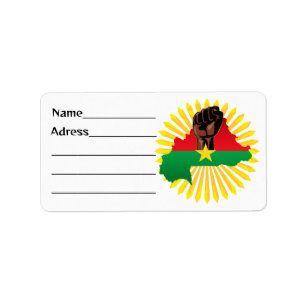 Burkina Faso Map, Flag and Revolution Fist Label