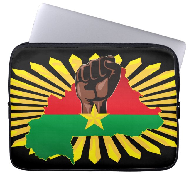 Burkina Faso Map, Flag and Revolution Fist Laptop Sleeve (Front)