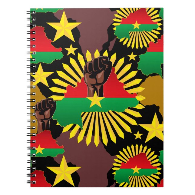 Burkina Faso Map, Flag and Revolution Fist Notebook (Front)
