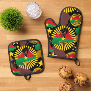 Burkina Faso Map, Flag and Revolution Fist Oven Mitt & Pot Holder Set