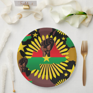 Burkina Faso Map, Flag and Revolution Fist Paper Plate