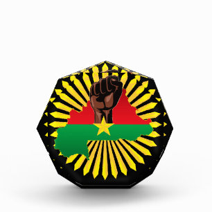 Burkina Faso Map, Flag and Revolution Fist Photo Block