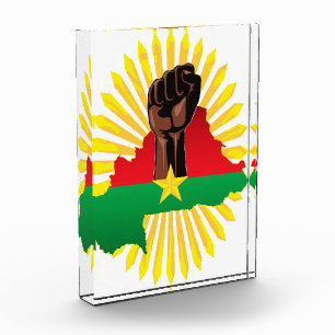 Burkina Faso Map, Flag and Revolution Fist Photo Block