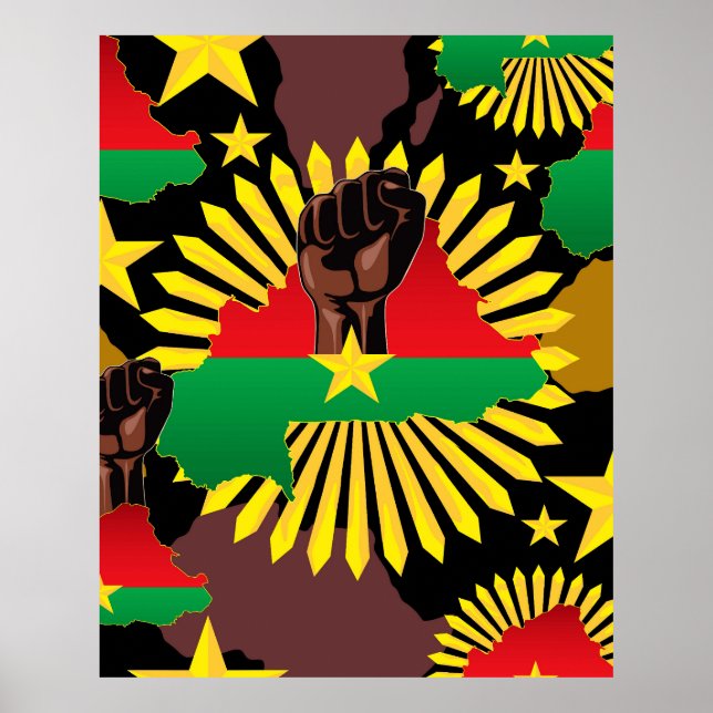 Burkina Faso Map, Flag and Revolution Fist Poster (Front)