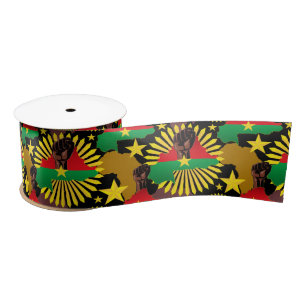 Burkina Faso Map, Flag and Revolution Fist Satin Ribbon