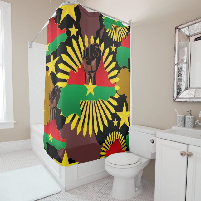 Burkina Faso Map, Flag and Revolution Fist Shower Curtain (In Situ)
