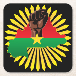 Burkina Faso Map, Flag and Revolution Fist Square Paper Coaster