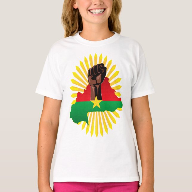 Burkina Faso Map, Flag and Revolution Fist T-Shirt (Front)