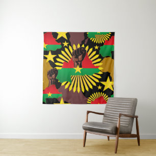 Burkina Faso Map, Flag and Revolution Fist Tapestry