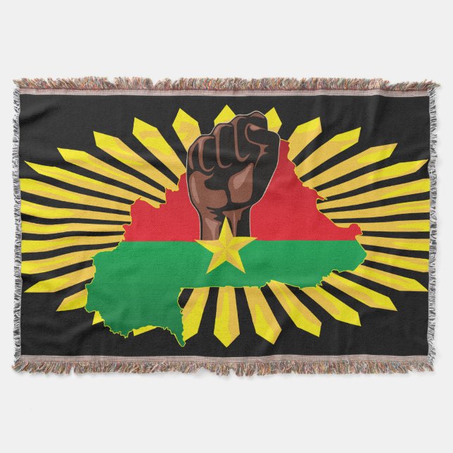 Burkina Faso Map, Flag and Revolution Fist Throw Blanket (Front)