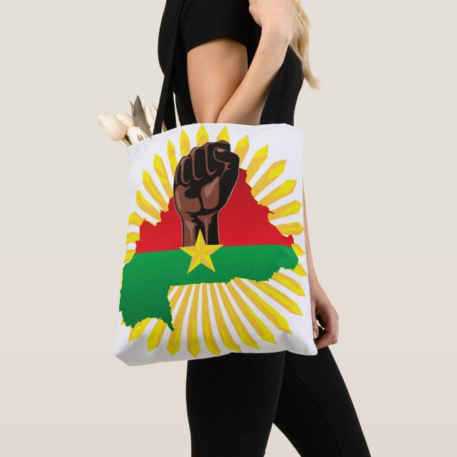 Burkina Faso Map, Flag and Revolution Fist Tote Bag (Close Up)