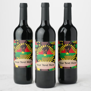 Burkina Faso Map, Flag and Revolution Fist Wine Label