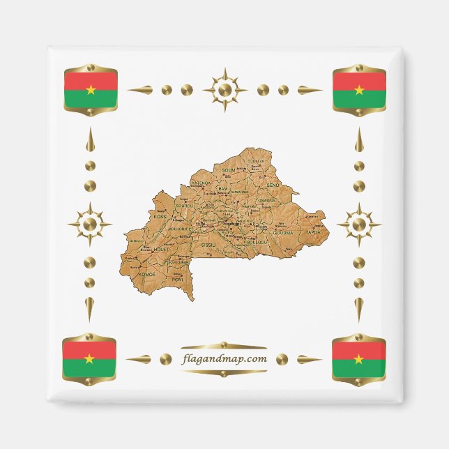Burkina Faso Map + Flags Magnet (Front)