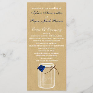 burla, navy blue rose mason jar wedding program programme