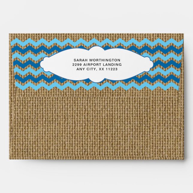 Burlap aeroplane baby shower envelope (Back (Top Flap))