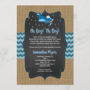 Burlap Aeroplanes Twin Boys baby sprinkle invite