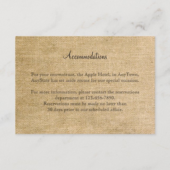 Burlap and Birch Posh Wedding Insert (Front)