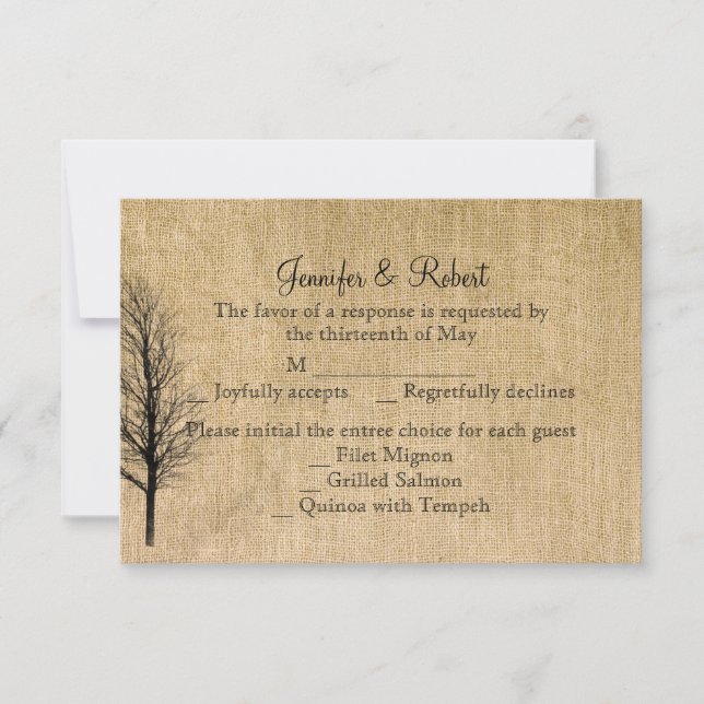 Burlap and Birch Posh Wedding Response Card (Front)