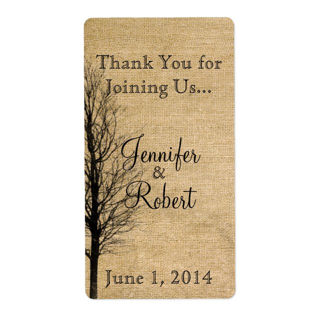 Burlap and Birch Posh Wedding Wine Label (Front)